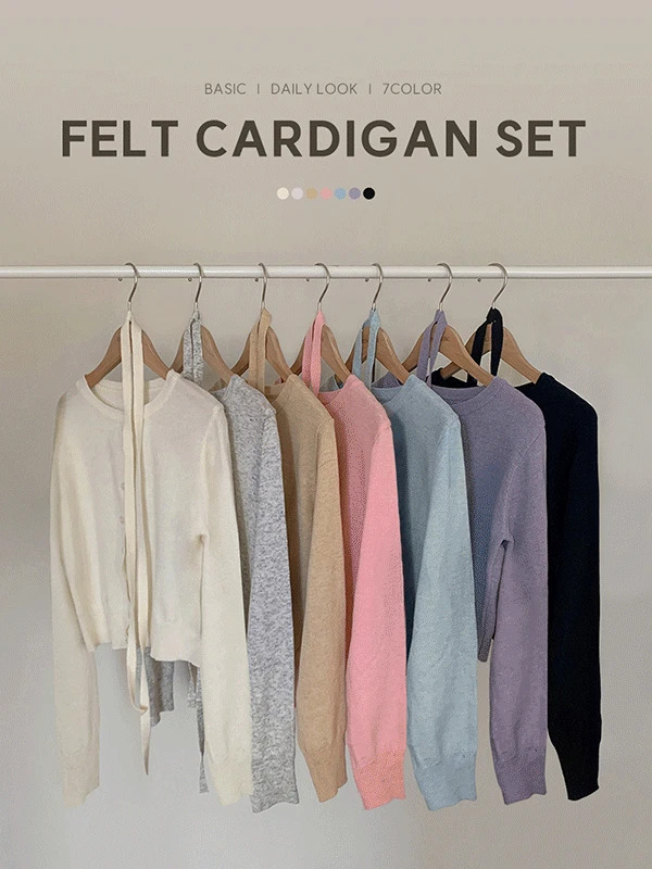 Felt Spring Cashmere Layered Set Crop Knitwear Cardigan 套装