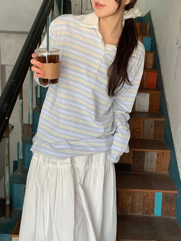 Barclay Stripe Overfit Collar Rugby T-Shirt Sweatshirt 长袖上衣