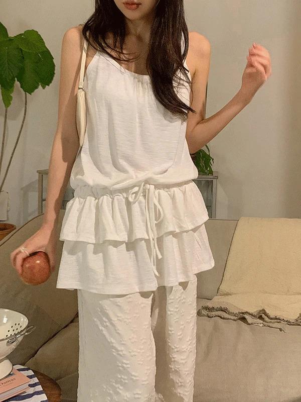 Winder Summer Layered Strap Cancan Sleeveless Mini Dress 套装