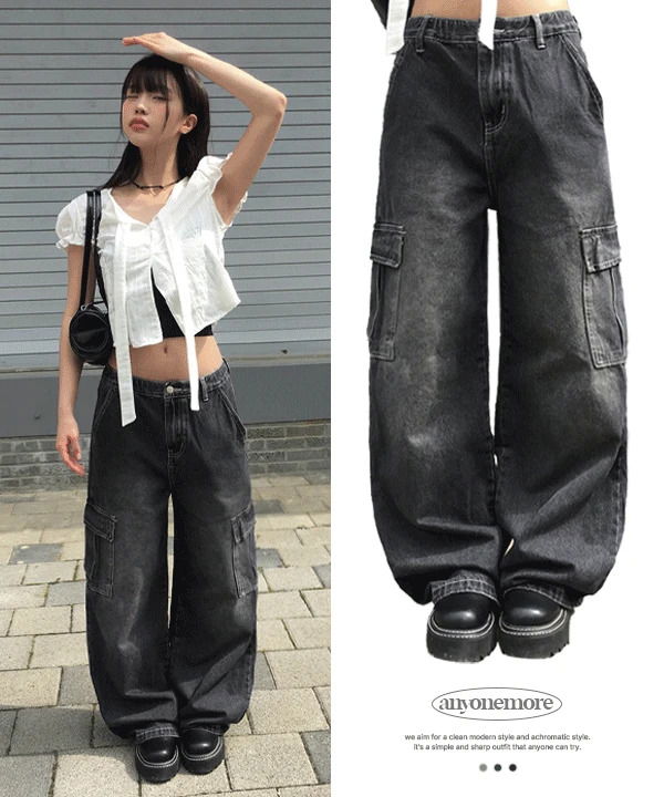 Muscle Cargo Denim Wide Pants