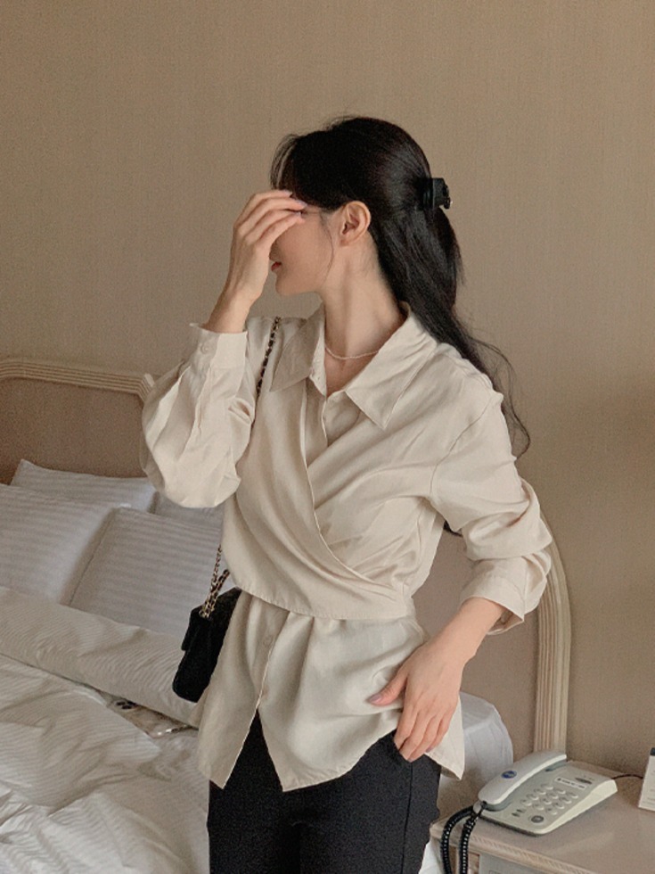 Levirun cotton wrap style back ribbon shirt blouse 衬衫