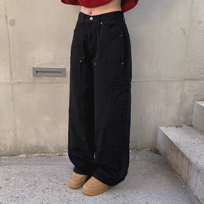 Presson Rivet Wide Long Pants -4 Colors 长裤