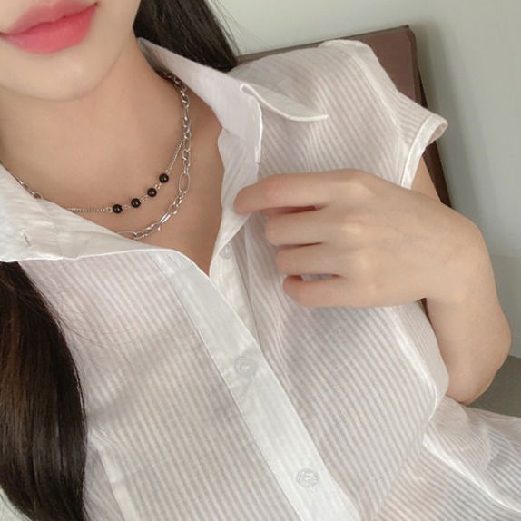 ブラックボールチェーンミックスネックレス