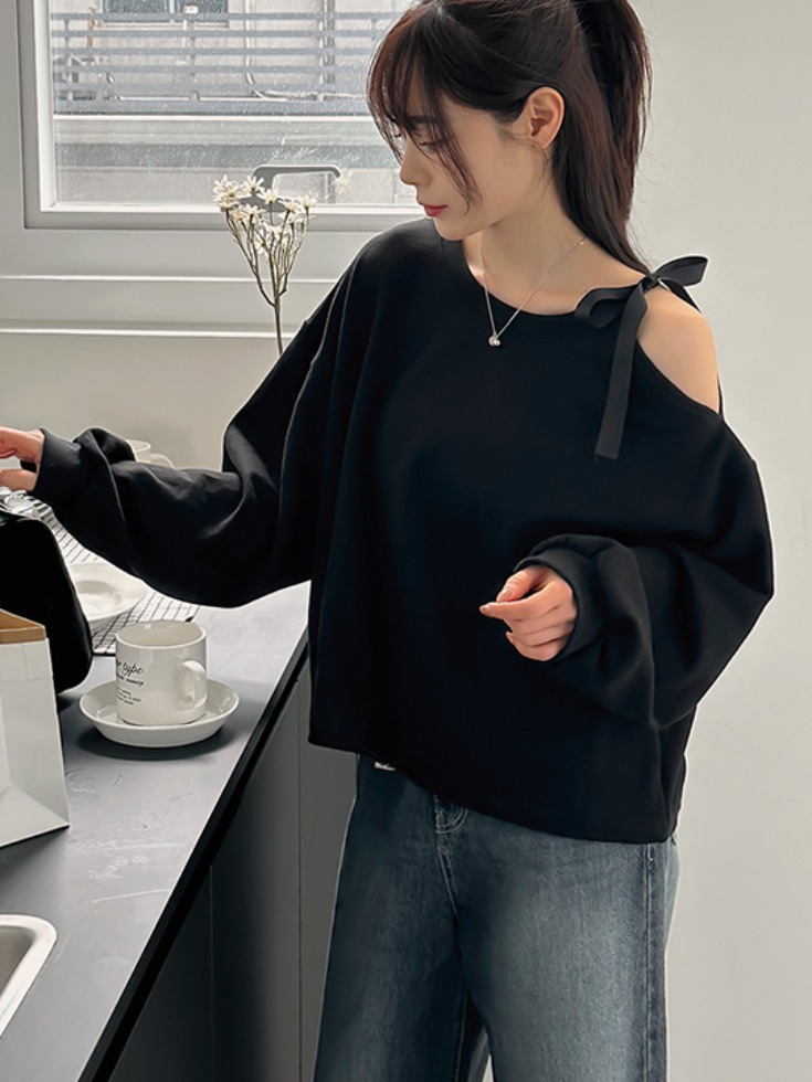 BDIAL shoulder team ribbon string Sweatshirt 長袖上衣