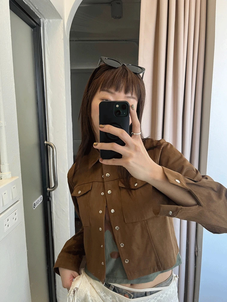 駝色麂皮襯衫領夾克