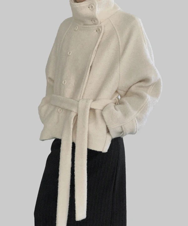 Arten high neck bouclé wool short coat 夹克