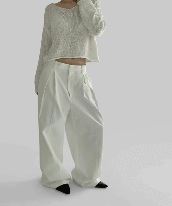 Claro pin tuck wide cotton pants 长裤