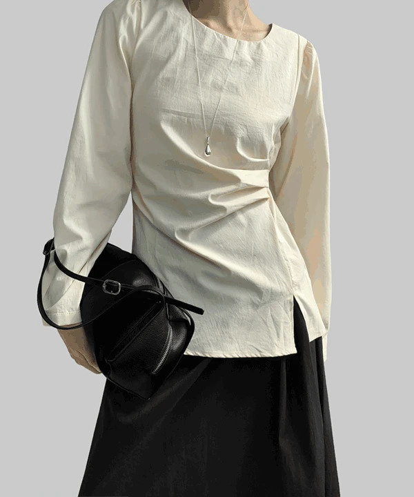 Recent shirring tie semi-puff long sleeve blouse 衬衫