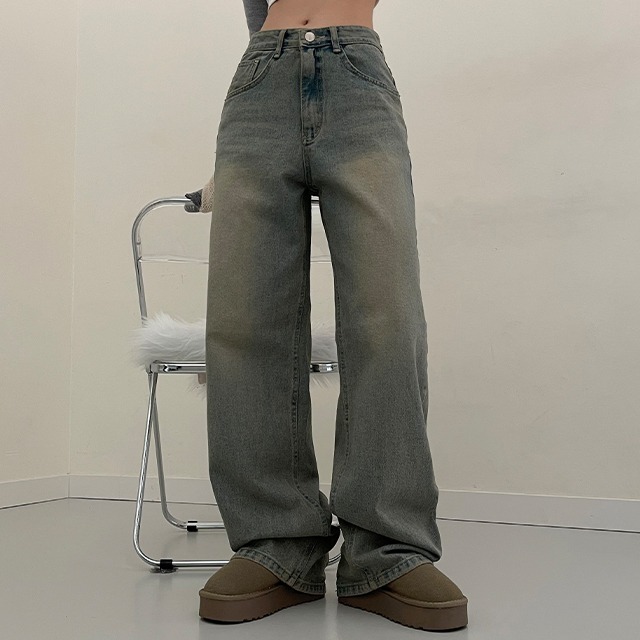 Old Faded Denim Low Rise Wide Long Pants 牛仔裤