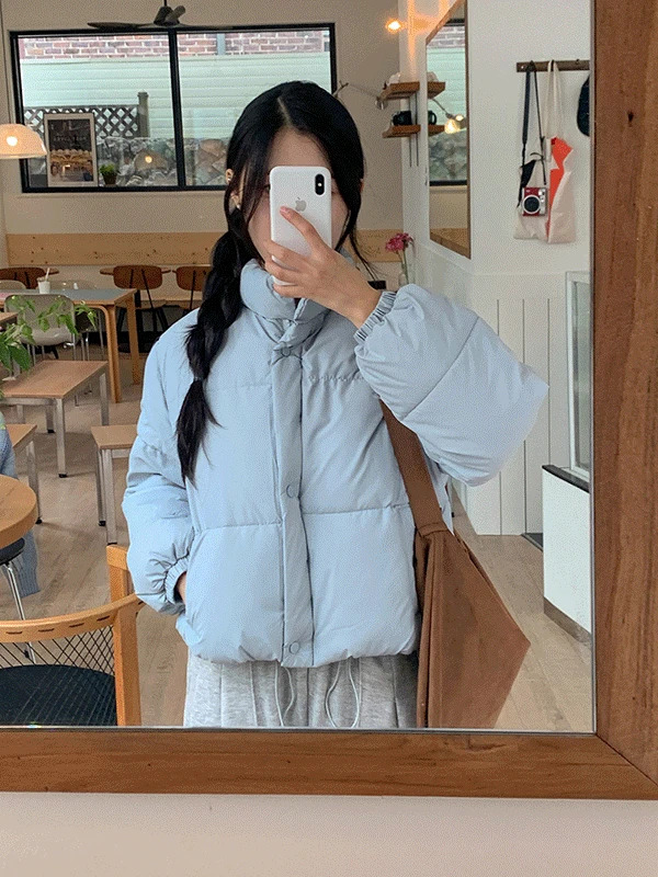 Judy Spring Winter Wellon Pastel High Neck Crop Short Padding Zip-up