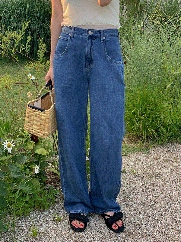 Surf linen summer wide Dark Blue Light Blue denim pants 牛仔裤