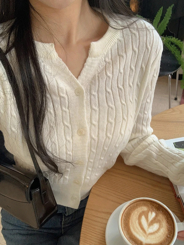 Brent Spring Cashmere Twisted Crop Ribbed V-Neck Knitwear Cardigan 开襟衫
