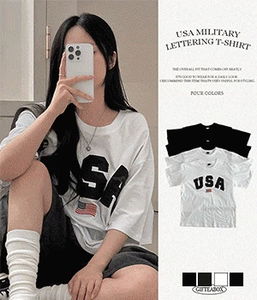 迷彩美式軍風字母標章寬鬆短袖T恤