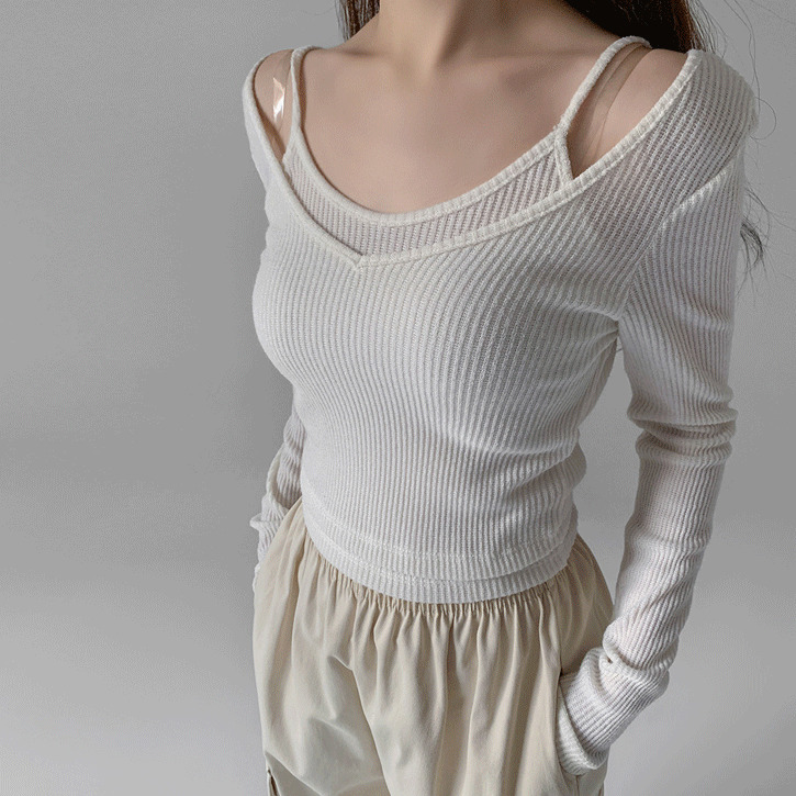 Double V-Neck Crop Sleeveless & V-Neck T-shirt 无袖