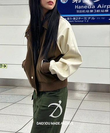 翻领配色棒球夹克外套 - 2 color