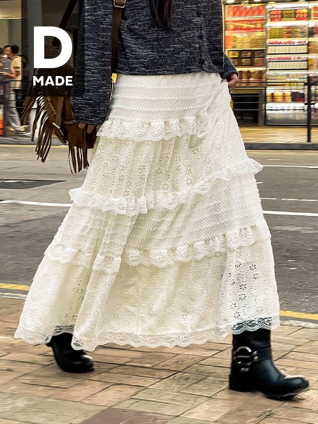 Big size S-3XL Kigen flower lace winged pine needle cancan banding long skirt guest look 裙子
