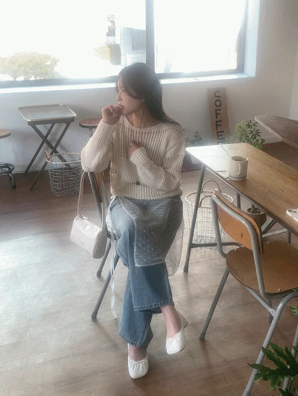 Ichi semi-wide denim pants 牛仔裤