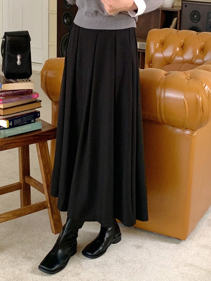Cieldi back banding pleated long skirt 裙子