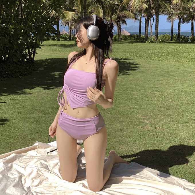 Belt unbuttoned shirring bikini -6 colors 泳装