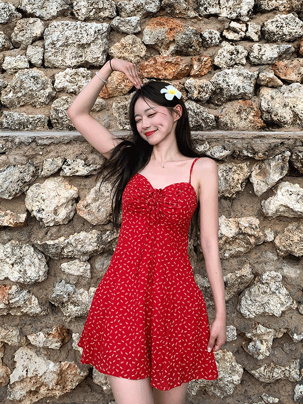 Ariel Shirring Heart Neck Sleeveless Dress 短裙