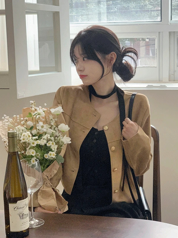 簡約無領長版休閒抓毛外套