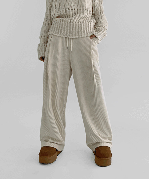 Smil banding pin tuck wide corduroy pants 长裤