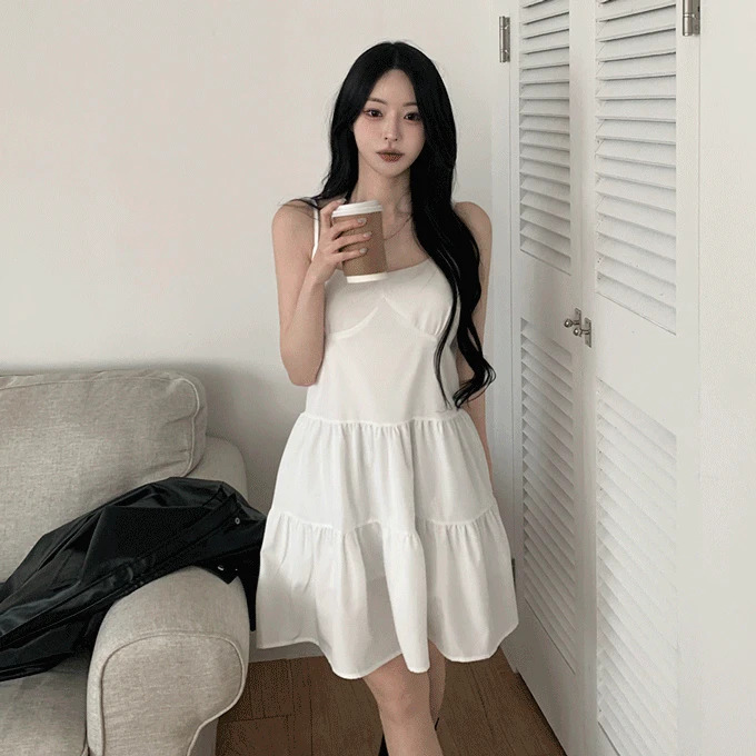 莎可荷葉擺褶無袖迷你洋裝