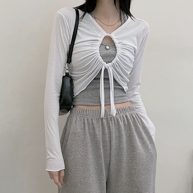O-Ring Shirring Spandex Long Sleeve Tee 长袖上衣