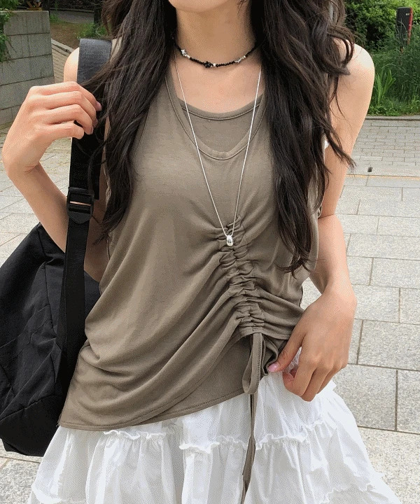 Lowty Loose-fit layered string summer sleeveless top sleeveless 4 color