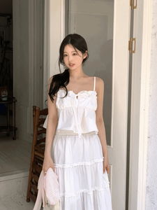 프레시 스퀘어넥 리본 프릴 크롭 나시 블라우스 (3color)