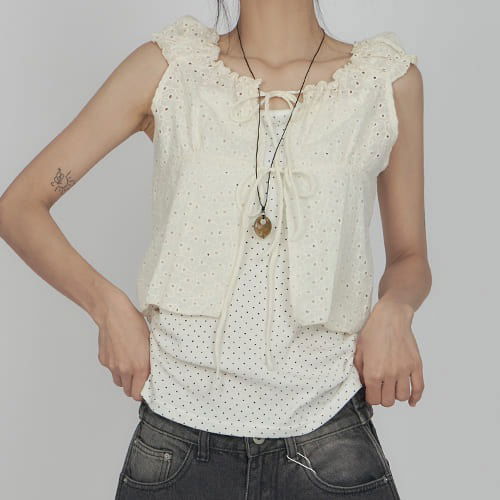 Punching Double Ribbon Short Sleeve Shirt SH009