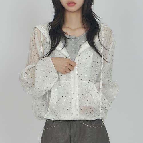 Frill Hooded Dot Zip-Up ZI003