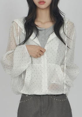 Frill Hooded Dot Zip-Up ZI003