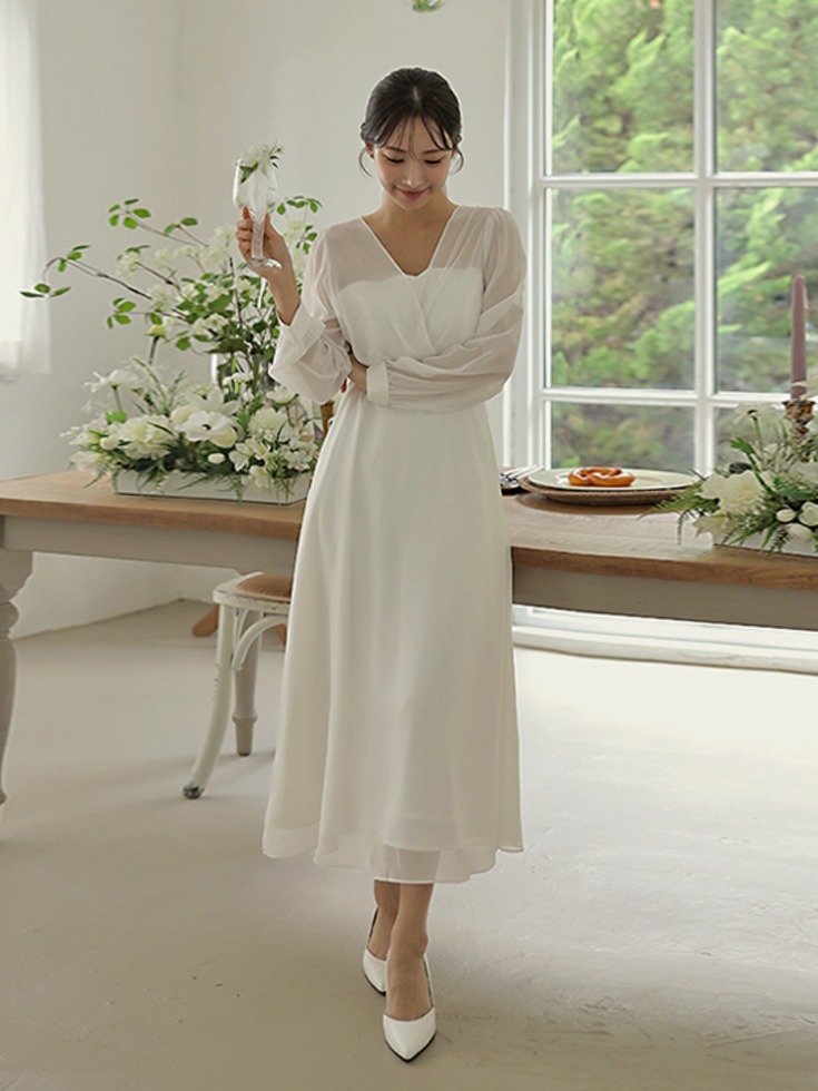 Driant see-through wrap style long Dress 连身裙