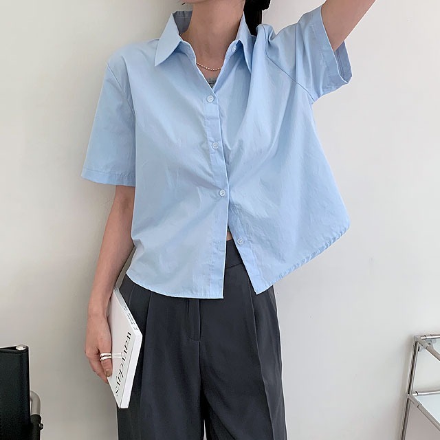 短袖棉質素色襯衫8色