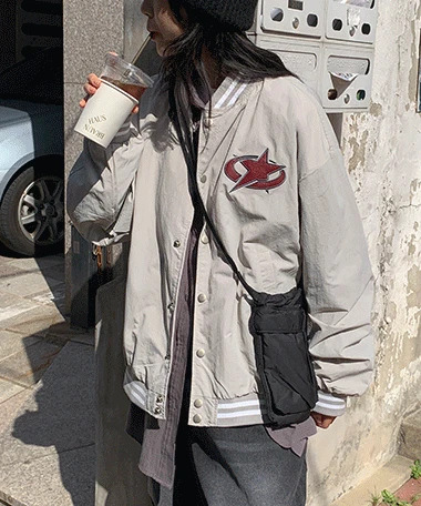 Steer Nylon Embroidered Varsity Jacket Zip-up