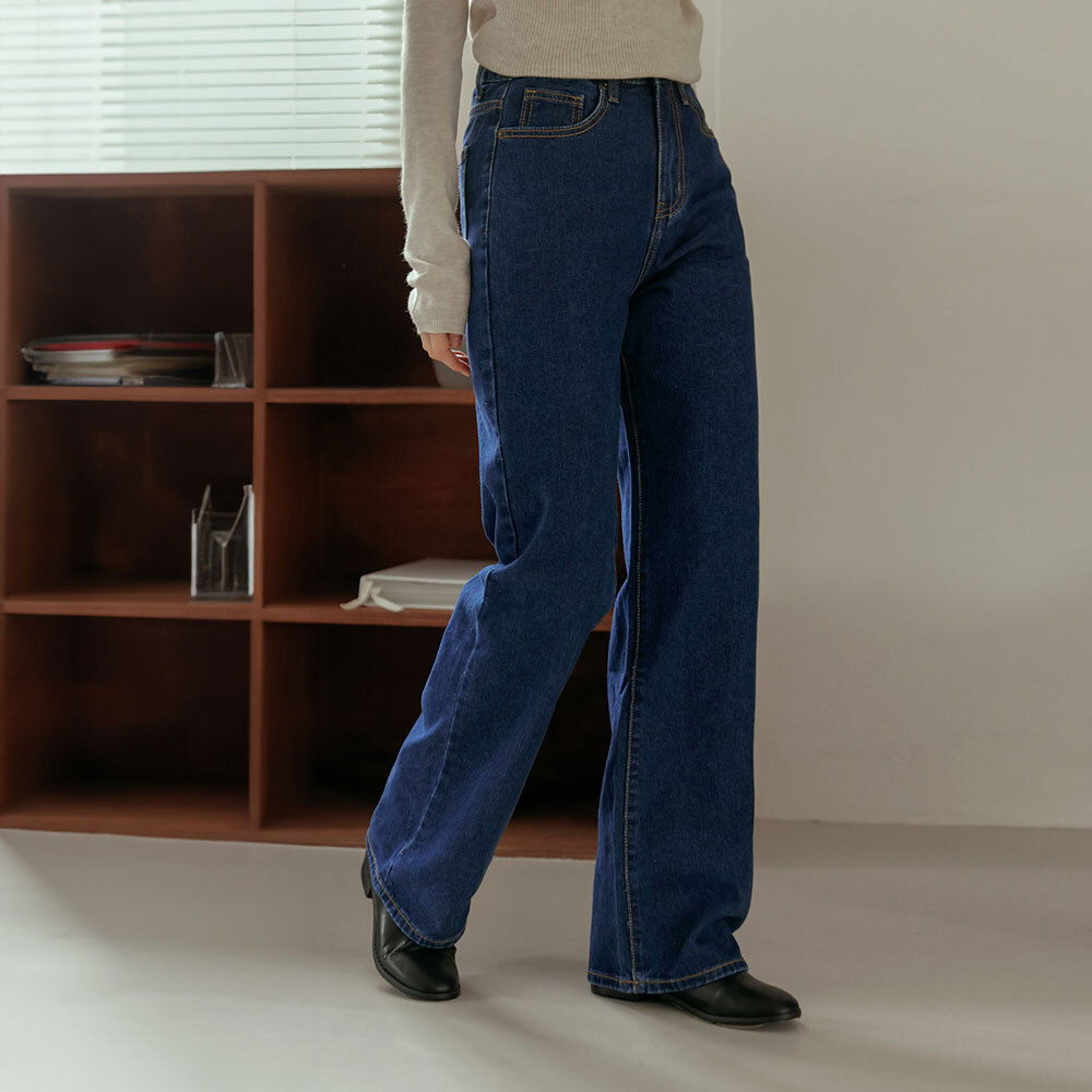 S-2XL/スタンダードロングキビオプションフリー ワイドデニムパンツ
