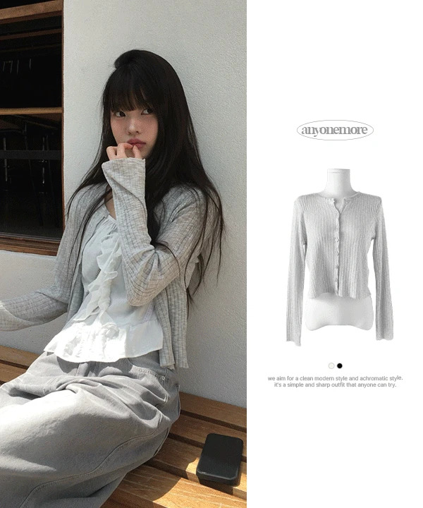 Time Sale Weu Linen Ribbed Knitwear Cardigan