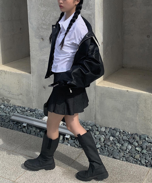 Alu Black Denim denim pleated mini skirt 裙子