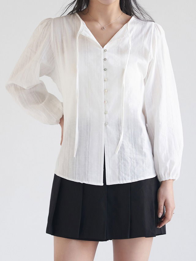 Big size 55-88 Giring cotton button strap loose fit long sleeve blouse guest look rainy season look