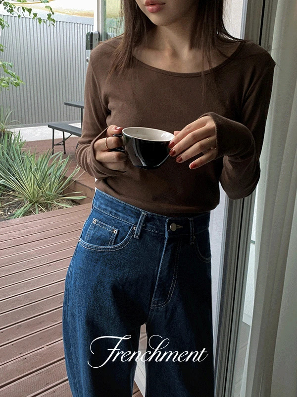 Simon Summer Round Neck Ribbed Slim Long Sleeve T-Shirt Neck Stretch X/Inner Tee 长袖上衣