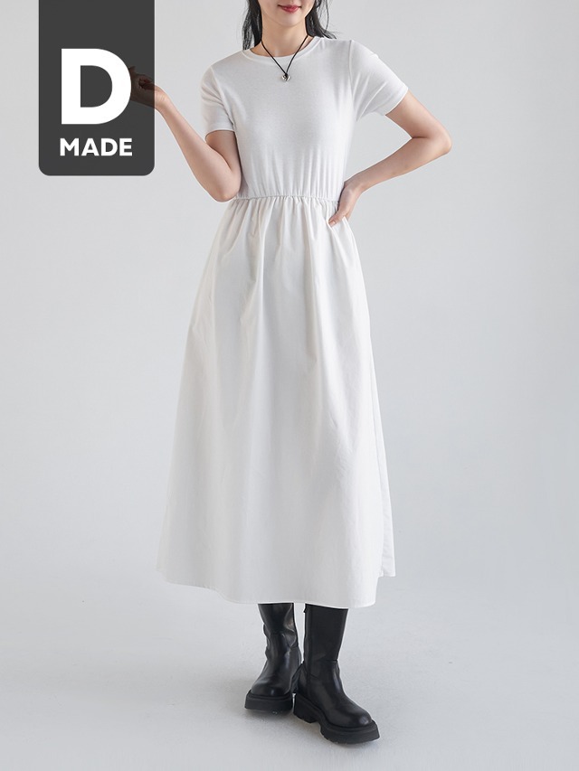 Big size 55-100 Orini layered short sleeve flare banding long Dress guest look 连身裙
