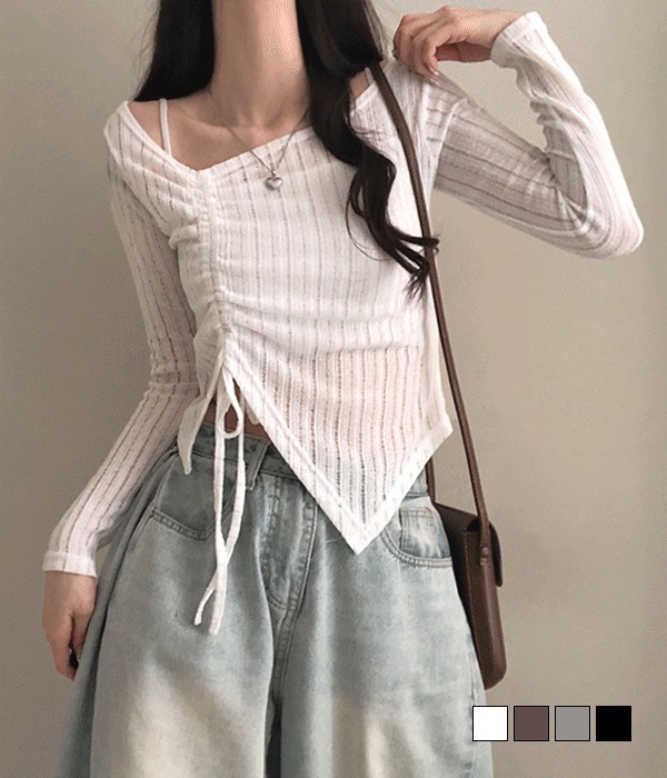 Poke See-Through Ribbed Shirring Cover-Up Knitwear 