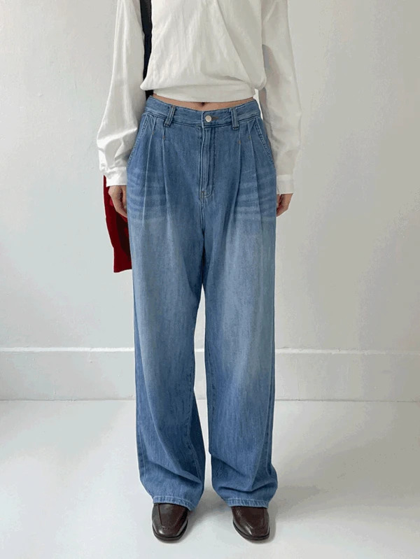 Edge tutuck cat Faded wide denim pants 牛仔裤