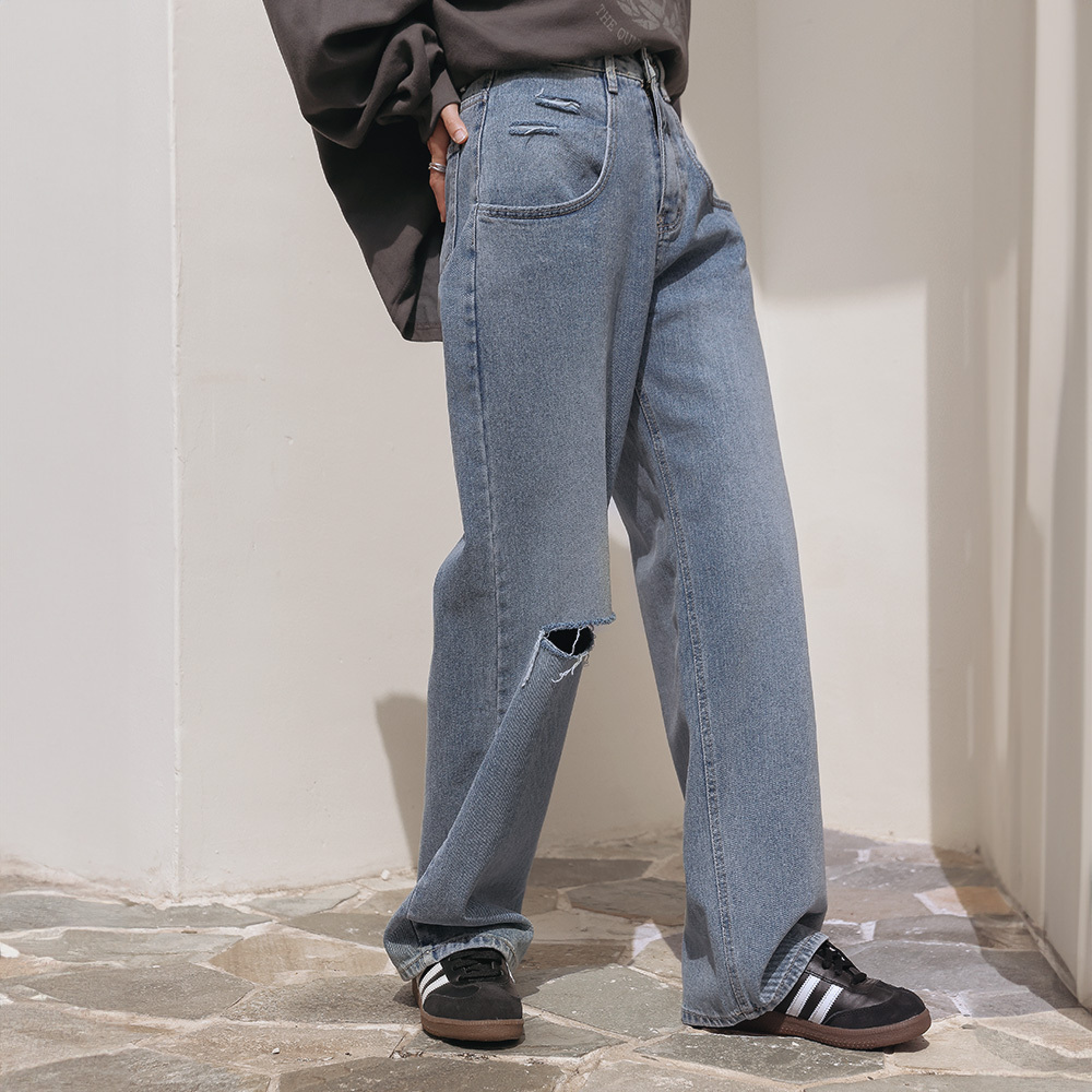 S-2XL 网球剪裁宽牛仔裤