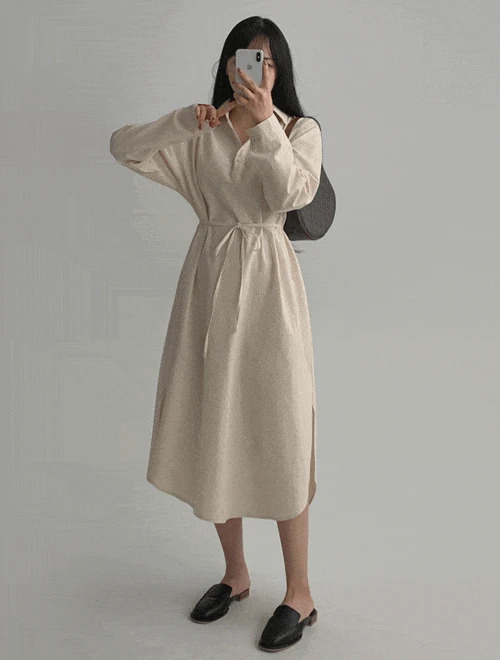 Ronia Shirt Dress - String Set/4 Colors 及膝洋裝