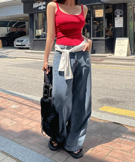 Moaz Summer High Waist Blue Blue Wide Denim Pants