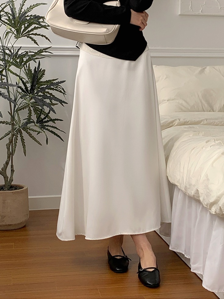 Raffleven back banding two button wrap style flare long skirt 裙子