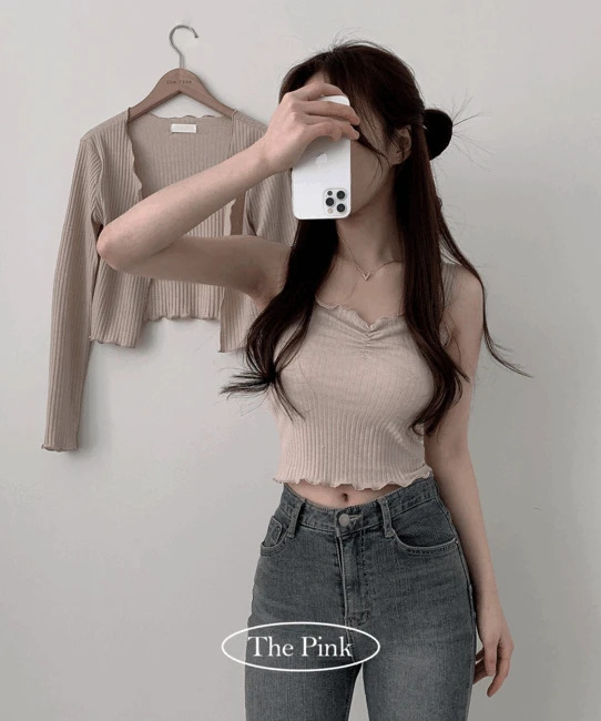 Ritu Yerifit Crop Cardigan + Vertical Ribbed Shirring Sleeveless Set 套装