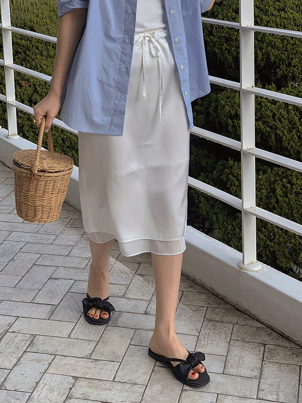 eddie summer satin string layered midi skirt 裙子
